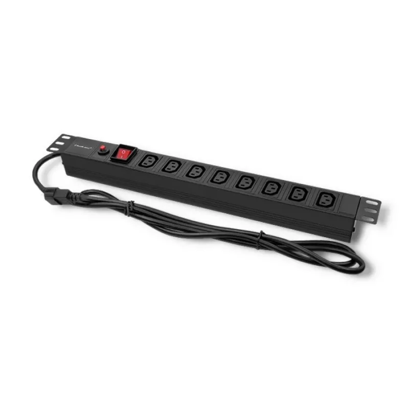 Qoltec 53998 zásuvkový blok pre RACK 19 | 1U | 10A | PDU | 8xIEC C13 | 2m