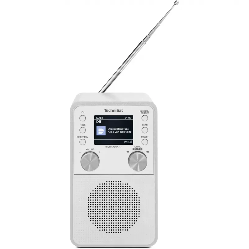Digitálne rádio TECHNISAT DigitRadio 317 biele — príjem FM a DAB+, kompaktný stolný dizajn