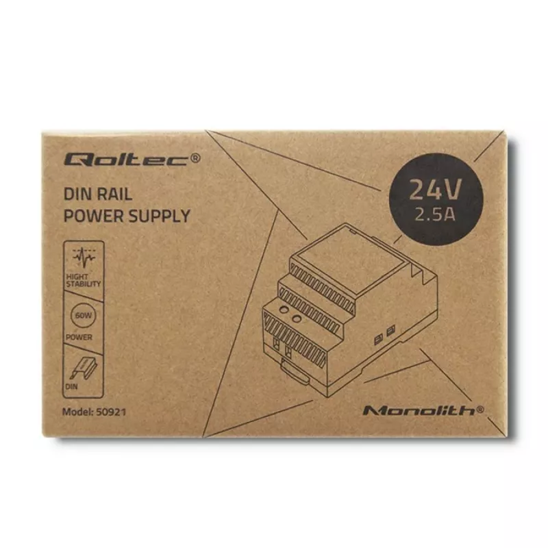 Napájací zdroj na lištu QOLTEC 24V 2.5A 60W sivý