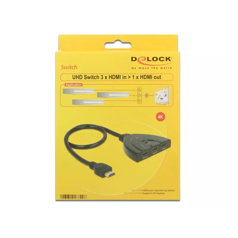 Delock HDMI UHD switch 3 x HDMI in > 1 x HDMI out 4K - video/audio prepínač - 3 x HDMI - desktop