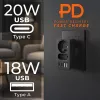 Rozbočovač napájania MACLEAN MCE249 F/B – 2 AC zásuvky (16A + 6A) s 2×USB-A a 2×USB-C PD 20W, EU konektor, čierny