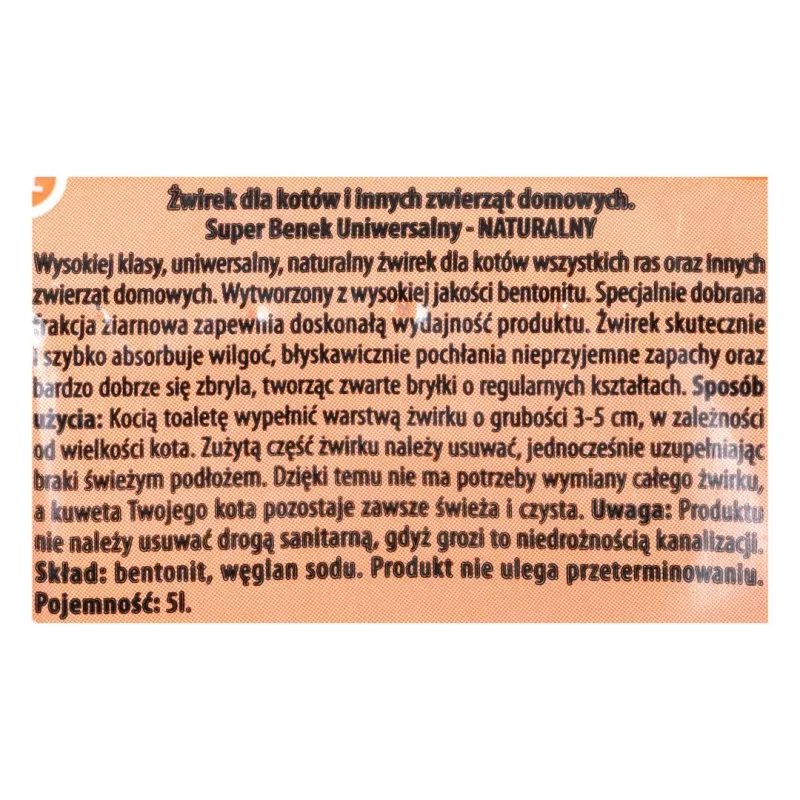 SUPER BENEK UNIVERSAL mačacia podstielka bentonitová hrubozrnná prírodná 5 l