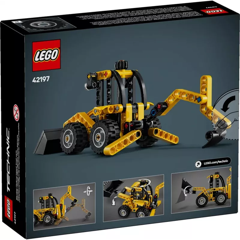 Stavebnica LEGO Technic Backhoe Loader 42197 — kĺbové riadenie, funkčný nakladač, 104 dielov, odporúčaný vek 7+