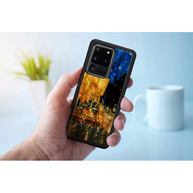 Puzdro na telefón iKins pre Samsung Galaxy S20 Ultra — čierne, model 'Cafe Terrace'
