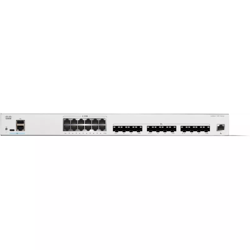 Cisco Catalyst C1300-24XTS spravovateľný prepínač L2/L3, 24 portov (12x 10GE RJ-45 + 12x 10GE SFP+), 480 Gbit/s, konzola RJ-45/USB-C, MAC tabuľka 16 000, montáž do racku