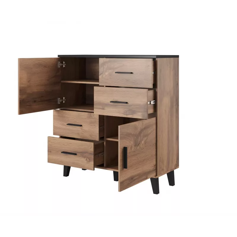 Cama komoda LOTTA 110 2D4S wotan dub/matná čierna