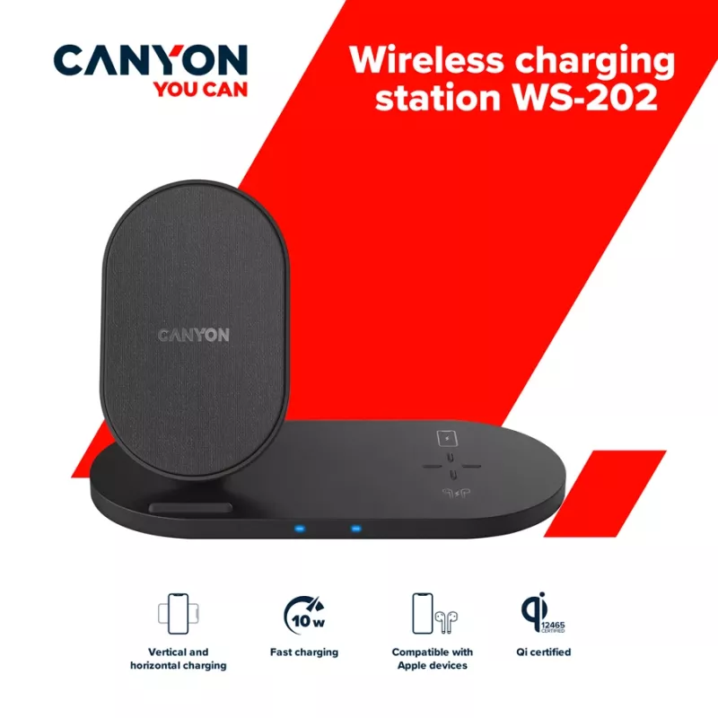 Nabíjačka bezdrôtová dokovacia stanica 2in1 QI 10W/USB-C/LED čierna