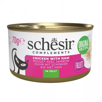 Mokré krmivo pre mačky Agras Pet Foods SCHESIR kura so šunkou v želé, 70 g, 12 % bielkovín, 86 % vlhkosti