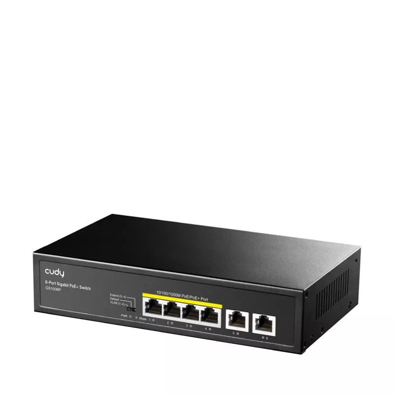 Sieťový switch Cudy GS1006P neřízený Gigabit Ethernet 6-port PoE, 12 Gbit/s, 2048 MAC, čierny