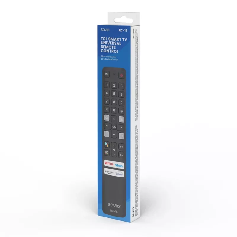 SAVIO univerzálny diaľkový ovládač RC-15 pre TCL SMART TV, IR Wireless, čierny, dosah 10 m