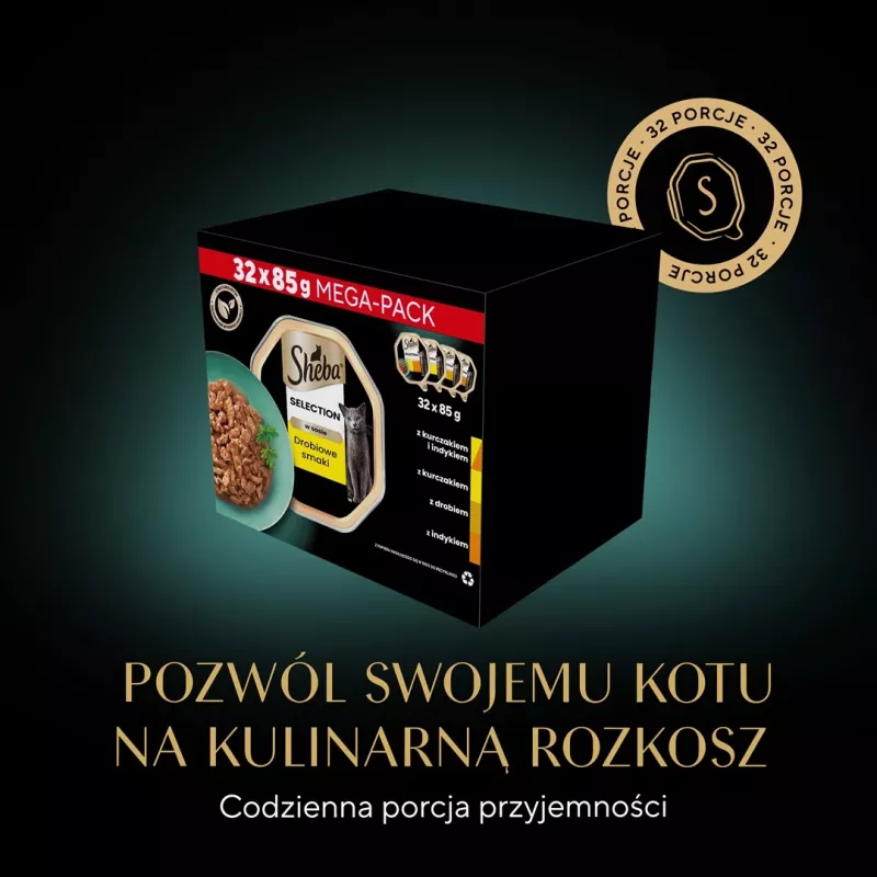Mokré krmivo pre mačky Sheba miska omáčka hydina (kura, moriak) 32 x 85 g miska