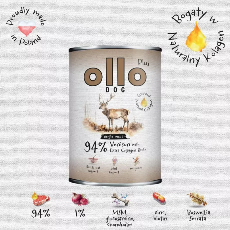 Ollo Plus kolagén jelenie 400g konzerva pre psov
