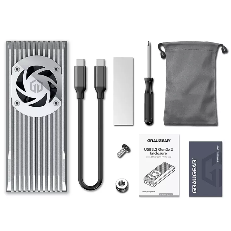 GrauGear externé puzdro M.2 NVMe s ventilátorom 20Gbit - puzdro na disk - puzdro (G-M206-20G-F)