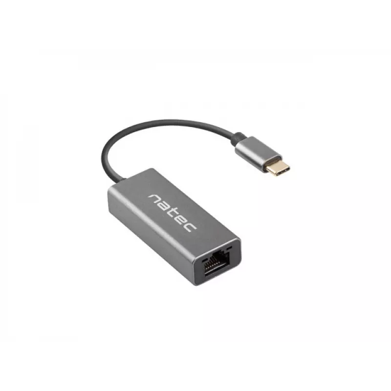 Natec Cricket NNC-1925 ethernetový adaptér USB-C 3.1 Gen 1 na RJ45, 1000 Mbit/s, kábel 15 cm, hliník, sivý