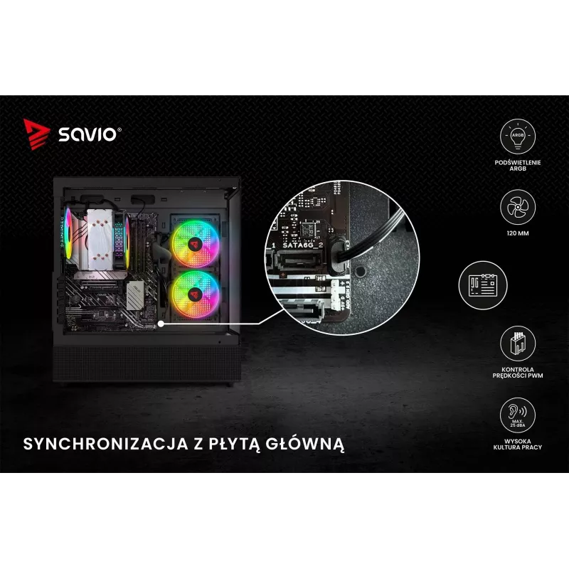 SAVIO Blast 120mm ARGB PWM ventilátor do skrine - čierny