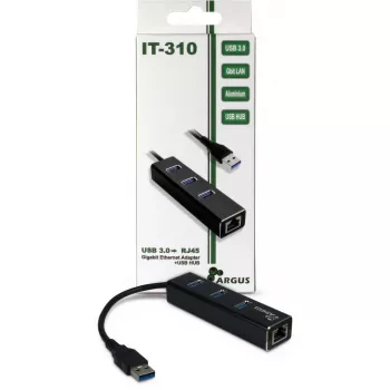 Inter-Tech Argus IT-310 – hub – 3 x SuperSpeed USB 3.0 + 1 x 10/100/1000 – desktop (88885439)