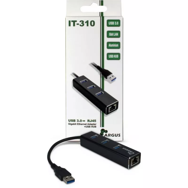Inter-Tech Argus IT-310 – hub – 3 x SuperSpeed USB 3.0 + 1 x 10/100/1000 – desktop (88885439)