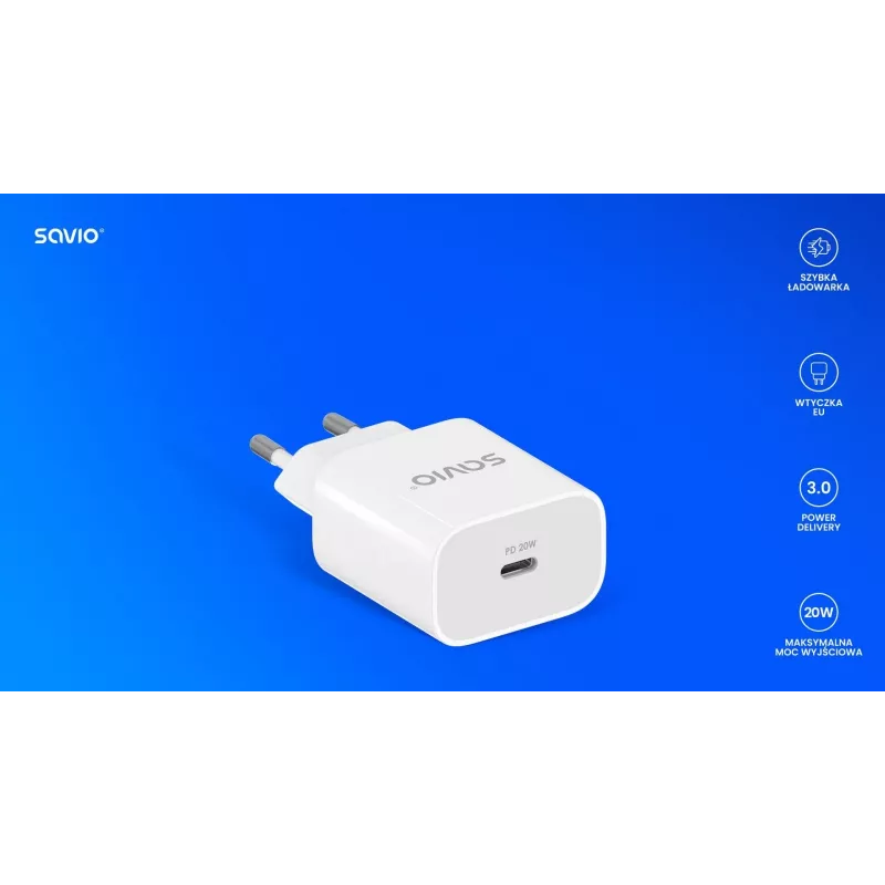Nástenná nabíjačka 20W LA-09 USB-C QC, PD 3.0 Savio SAVLA-09