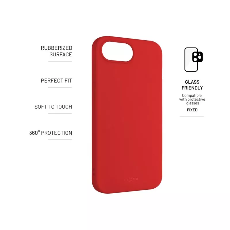 FIXED zadný kryt na mobil pre Apple iPhone 16e, guma, červený, tenké ochranné puzdro