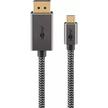 Goobay USB-C na DisplayPort pletený kábel 4K pri 60 Hz 3 m čierny strieborný - -konektor (75709)