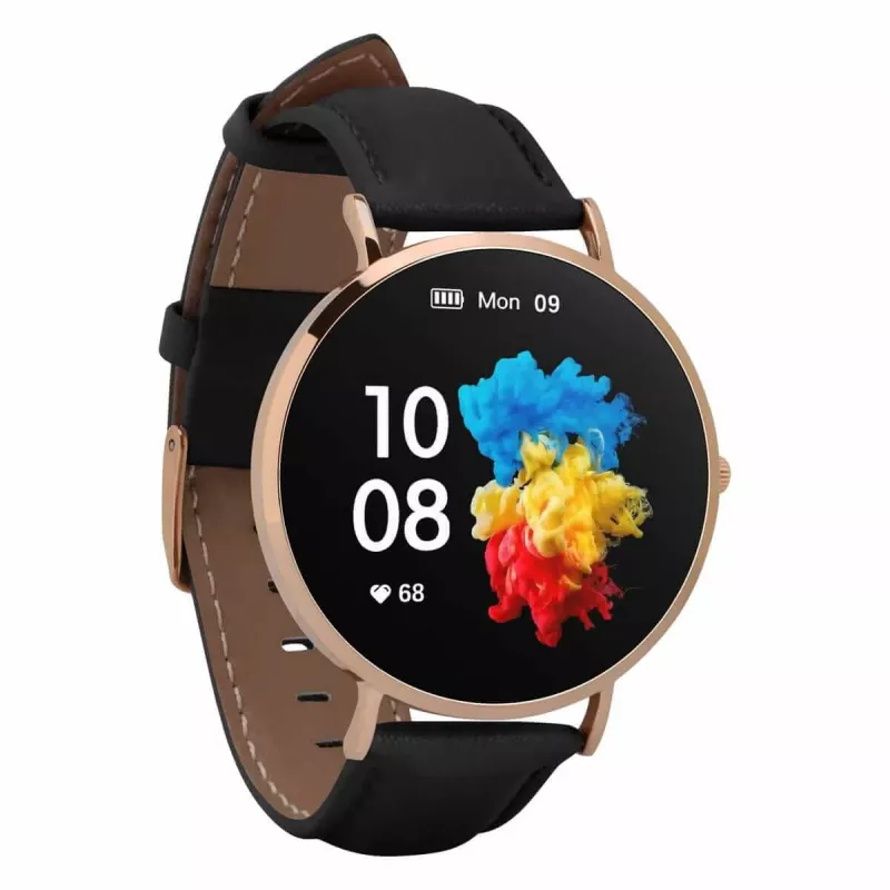 Kožené smartwatch Garett Verona zlato-čierne