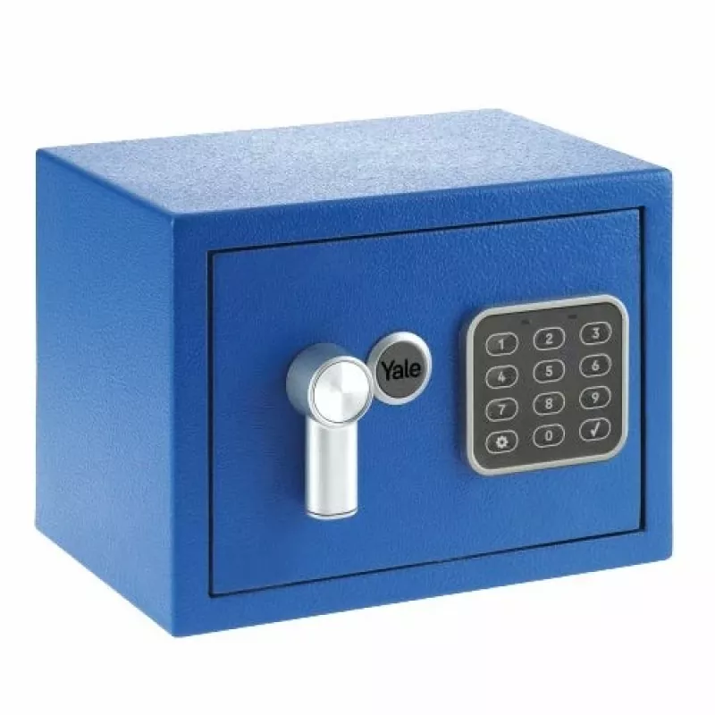 Samostatne stojaci trezor Yale YSV/170/DB2/B oceľ modrý, číselný zámok, 3,8 l, montáž na podlahu/stenu
