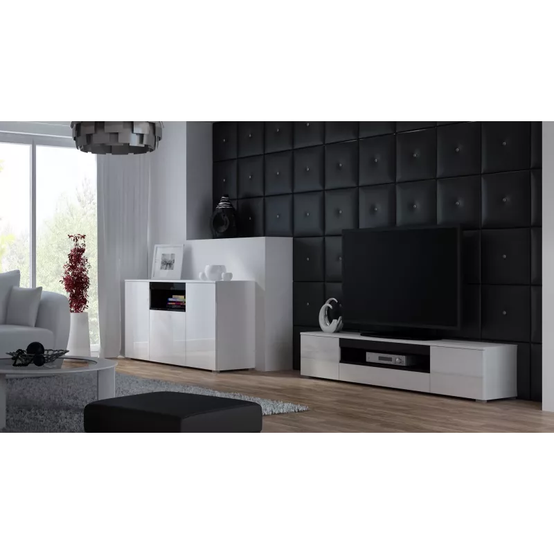 Cama TV stojan VIVA 180 biely/biely lesklý + čierny