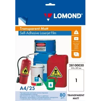 Samolepiaca PET laserová fólia Lomond A4 25 listov transparentná matná