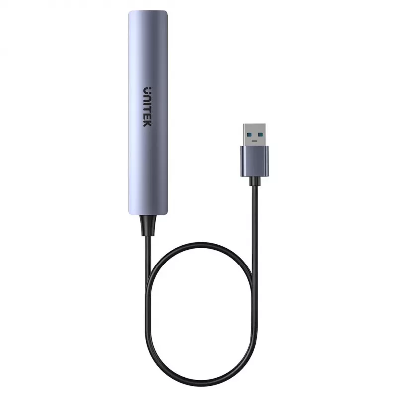 USB hub Unitek H1208CGY01 — 4-portový USB 3.0 (5 Gbit/s), spätne kompatibilný s USB 2.0, hliník