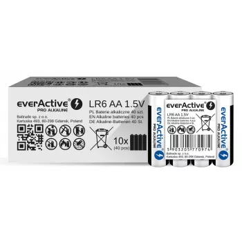 Alkalické batérie everActive LR6 AA 4 ks balenie — 1,5 V, 3000 mAh, 50,5 × 14,5 mm