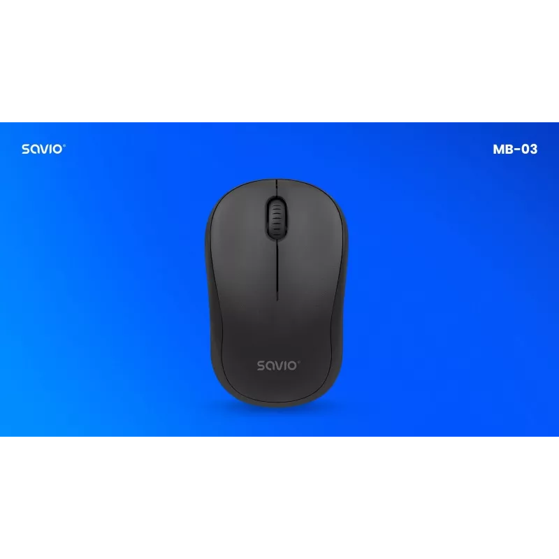 Savio MB-03 bezdrôtová optická myš, USB prijímač 2,4 GHz, 1000 DPI, 3 tlačidlá, batéria AA, 99x60x39 mm, 51 g, čierna