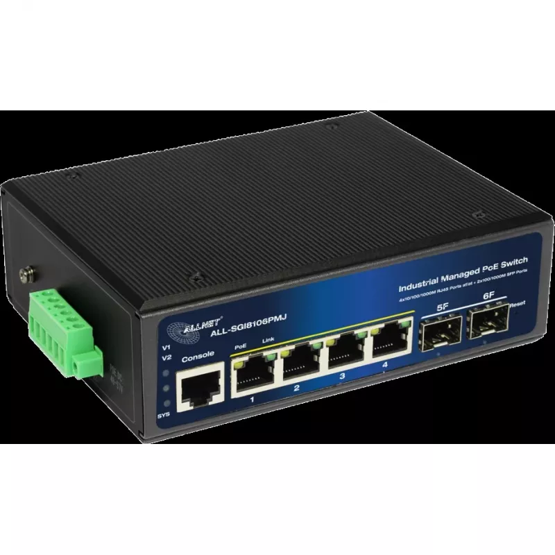 Managed priemyselný PoE switch ALLNET ALL-SGI8106PMJ 4 PoE + 2 uplink porty
