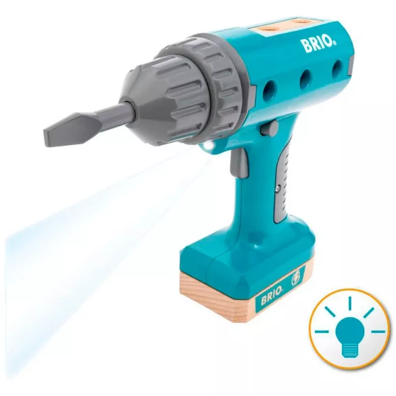 Hračkársky skrutkovač BRIO Builder model 63460000 — realistické prevedenie, nástroj na batérie