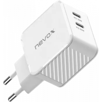 65W DUAL USB-C (PD) QC3.0 nabíjačka GaN (biela, PD 3.0, QC 3.0)