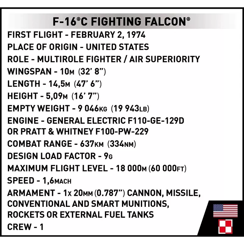 Stavebnica Cobi F-16C Fighting Falcon – 463 dielov, modelová stavebnica v mierke