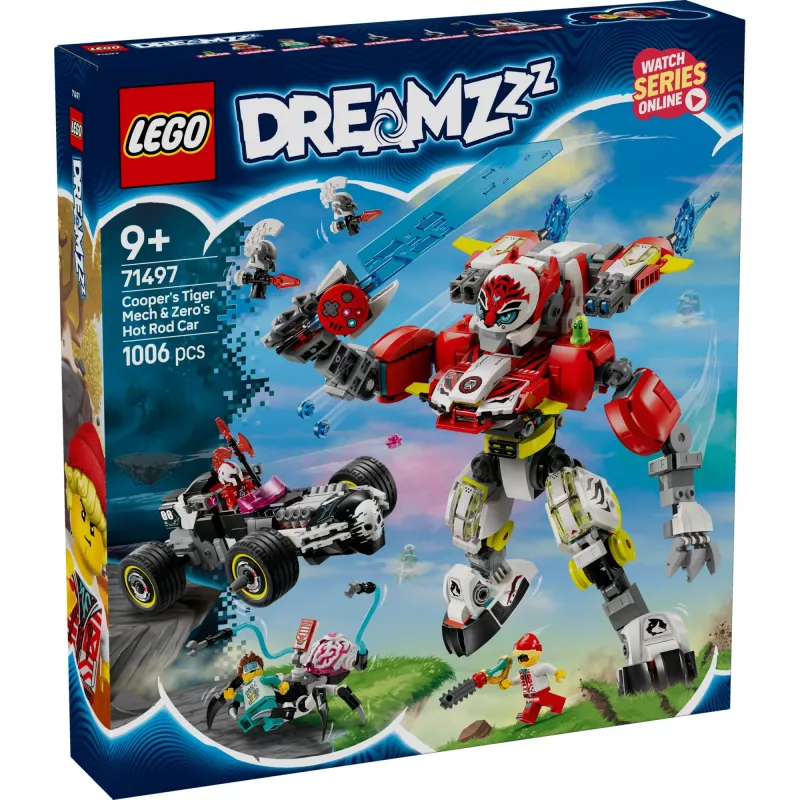 LEGO DREAMZZZ 71497 Cooperov tiger mech a Zerov Hot Rod Car