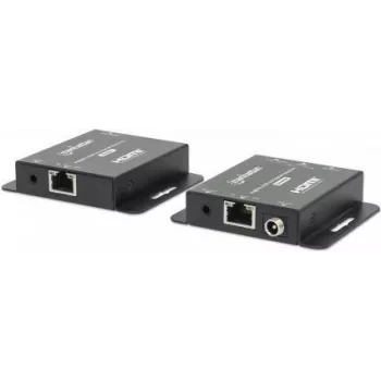 Manhattan 4K HDMI over Ethernet predlžovacia sada, predlžuje 4K@30Hz signál až do 40 m alebo 1080p@60Hz signál až do 70 m pomocou jedného Cat6 Ethernet kábla, vysielač a prijímač, napájanie cez kábel (PoC), čierna, trojročná záruka