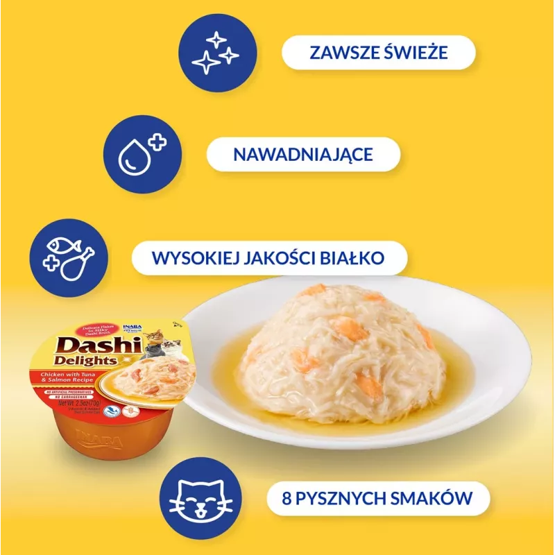 INABA Dashi Delights kurací-tuniakový-lososi vývar - mačacie maškrty - 70 g