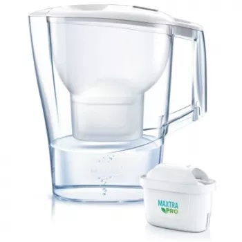 Filtračná kanvica na vodu BRITA Aluna transparentná biela — 2,4 l celkom / 1,4 l filtrované, MAXTRA, umývateľná v umývačke