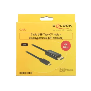 Delock Kábel USB Type-C konektor samec > DisplayPort konektor samec (DP Alt Mode) 4K 60 Hz 3m čierny
