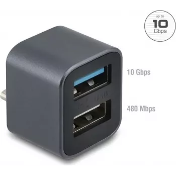 DELOCK Mini USB hub USB Type-C samec na 1x USB 10 Gbps Type-A a 1x USB 2.0 Type-A (model 64359)