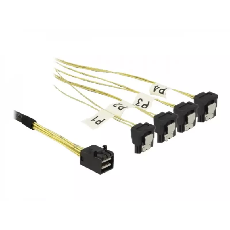 SCSI kábel DeLOCK 85685 čierny žltý 1 m 1 x Mini SAS HD SFF-8643 4 x SATA 7 Pin