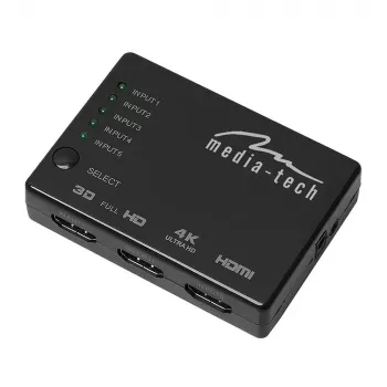 HDMI prepínač MEDIA-TECH MT5207, 5x HDMI vstupy, 1x HDMI výstup, čierny