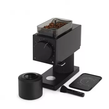 Elektrický kávomlynček Fellow Ode 2nd Generation — 140 W, zásobník na zrná 100 g, nerezový mlynček, 230 V, čierny