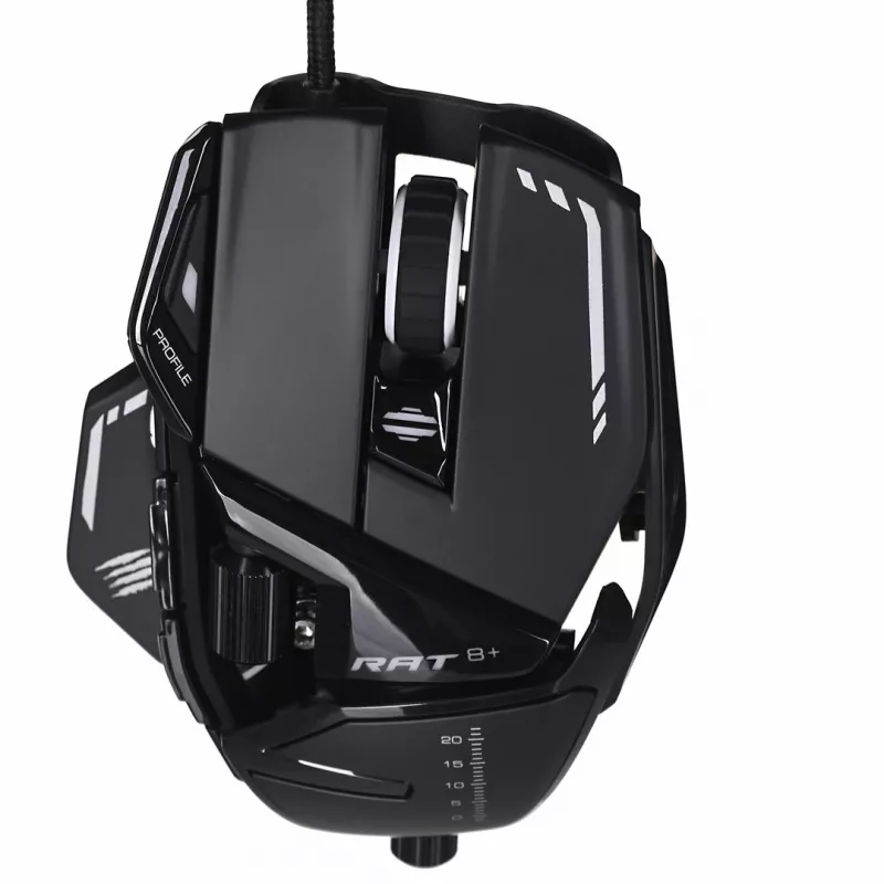 Herná myš MadCatz R.A.T. 8+ — pre pravákov, optická, 16000 DPI, 11 tlačidiel, USB Type-A, 145 g