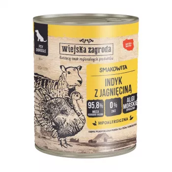 Mokré krmivo wiejskazagroda morčacie s jahňacím, 800 g, dospelé psy, bez lepku & sóje