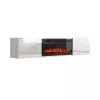 TV skriňa cama meble LUXE 1826×345×375 mm biela lesklá so zabudovaným čiernym elektrickým krbom (1400–1600 W)