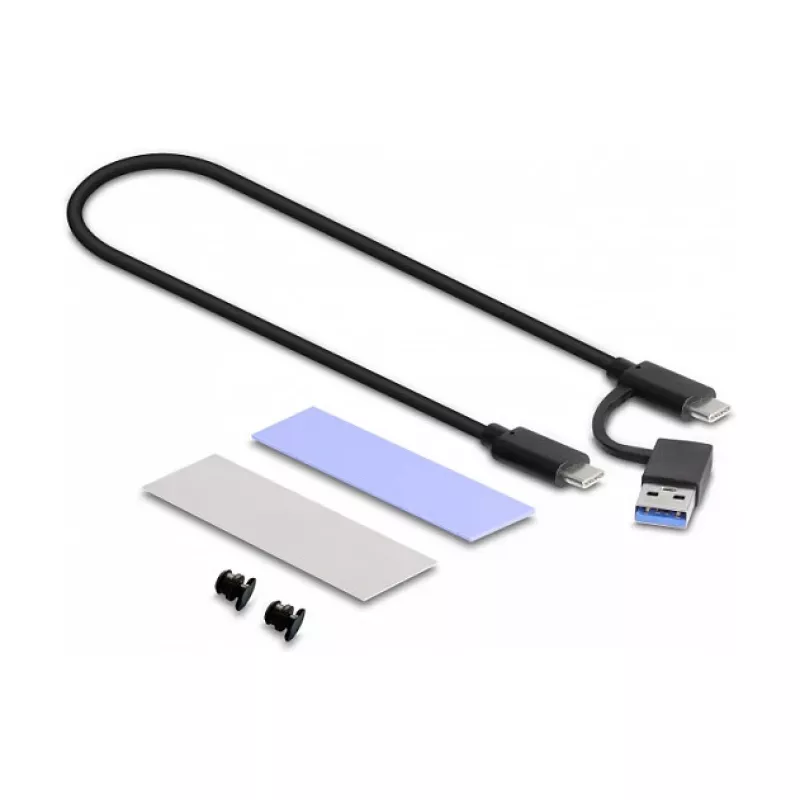 SSD puzdro DeLOCK externé USB Type-C Combo puzdro pre M.2 NVMe PCIe alebo SATA SSD bez nástrojov