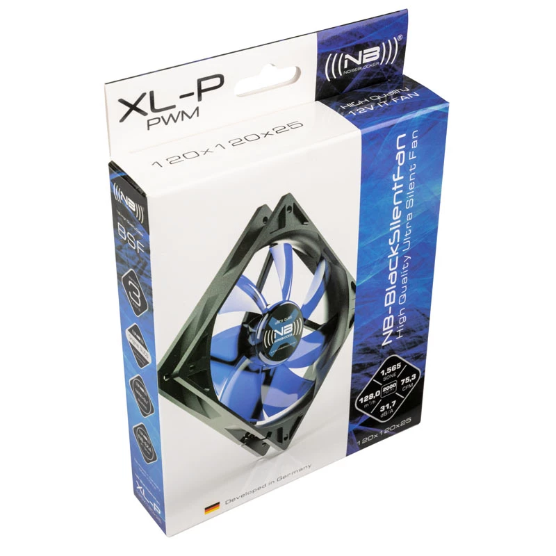 Skriňový ventilátor NoiseBlocker BlackSilentFan XLP 120 mm, 2000 U/min, 128 m³/h, 31 dB, 4,5 V, čierny
