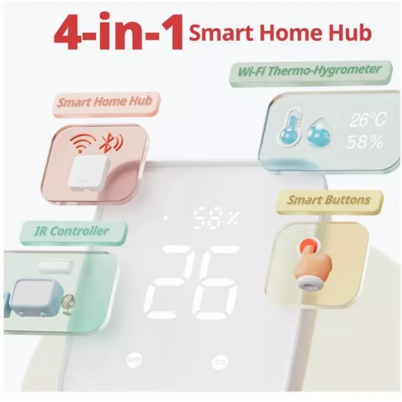 SwitchBot Hub 2 W3202100 centrála inteligentnej domácnosti, IR vysielač, teplotno-vlhkomer, biela